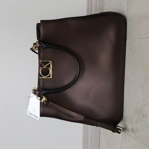 Calvin Klein Kalina Brown Leather Tote